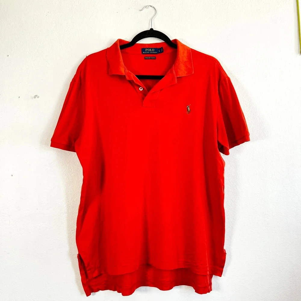Polo Ralph Lauren Polo Shirt Mens Sz Large Orange Pima Soft Touch Pony‎ Logo